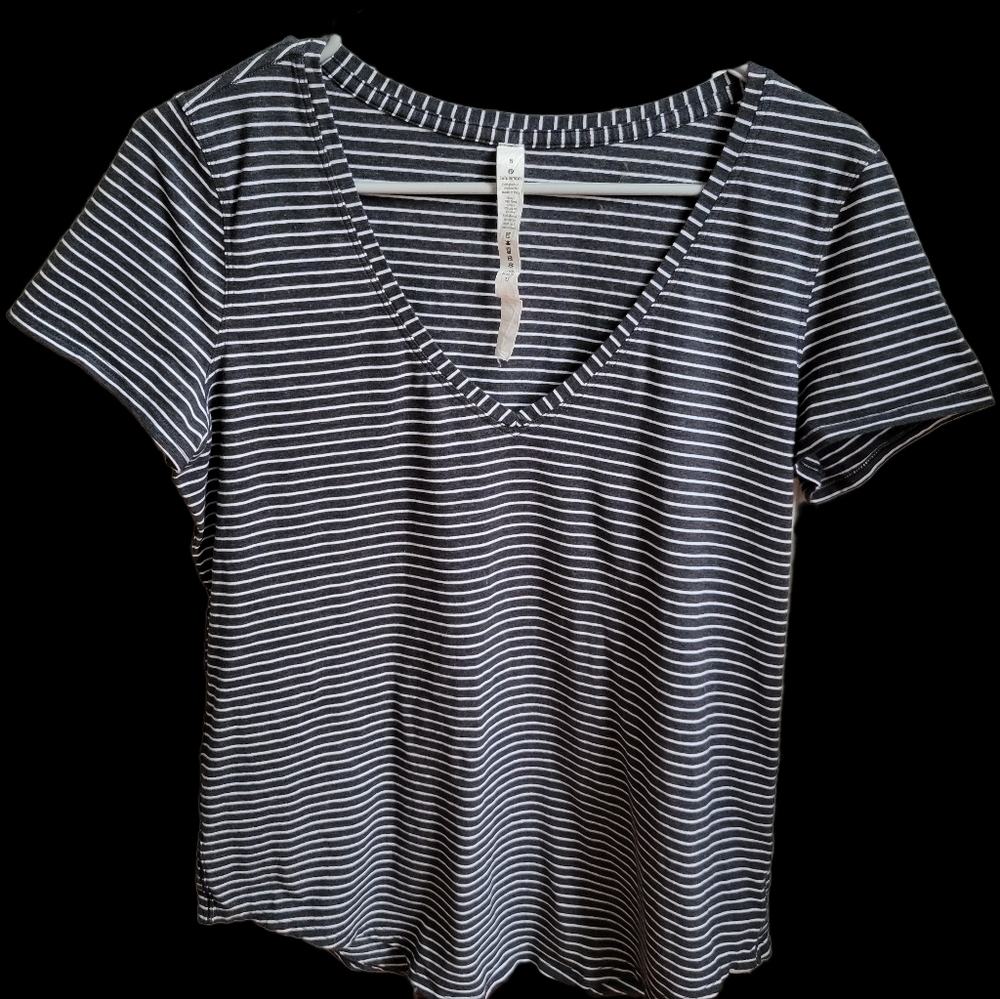 Lululemon Love Tee V Black and White Stripe